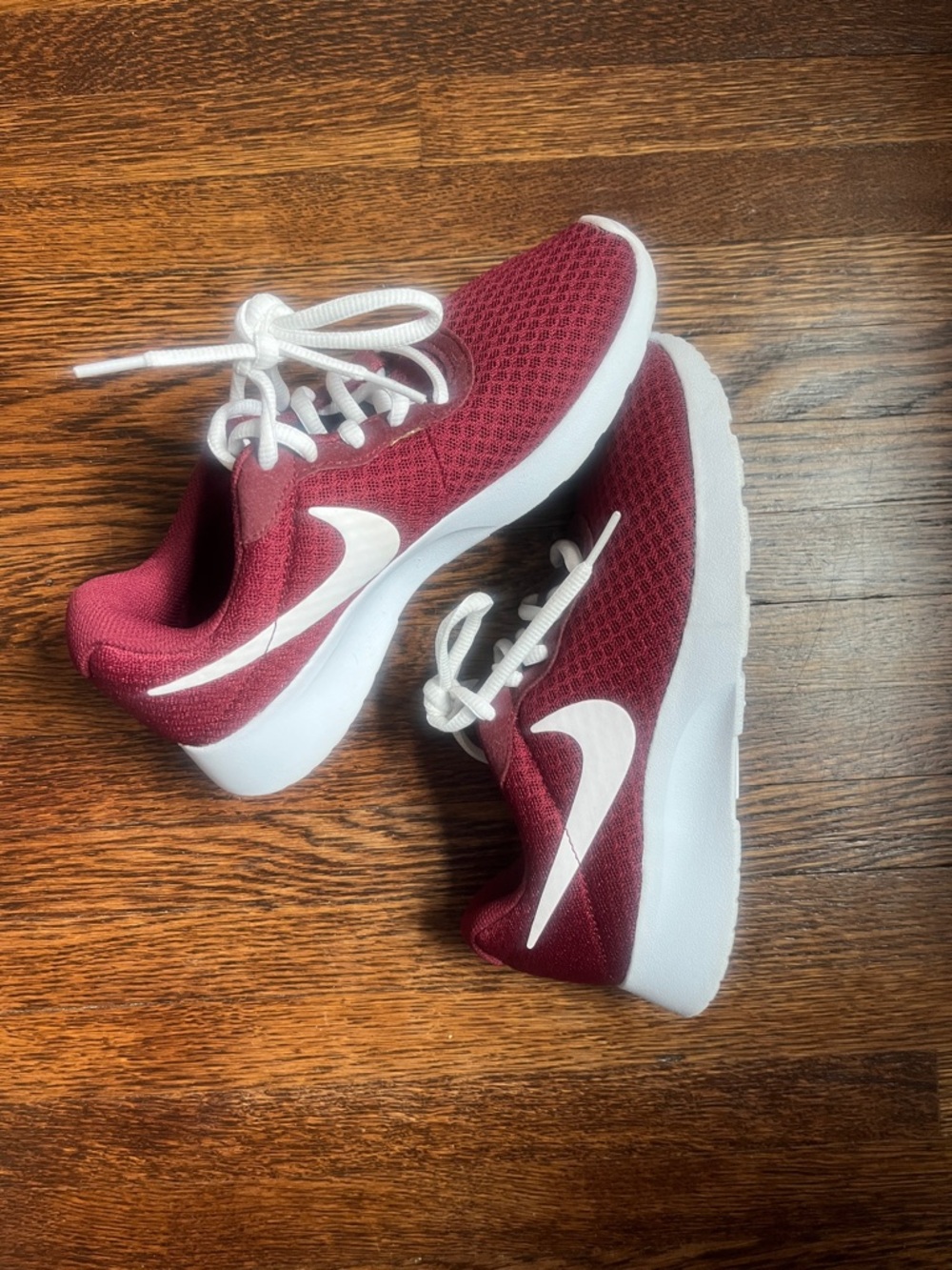 Nike Maroon and White Mesh Athletic Sneakers